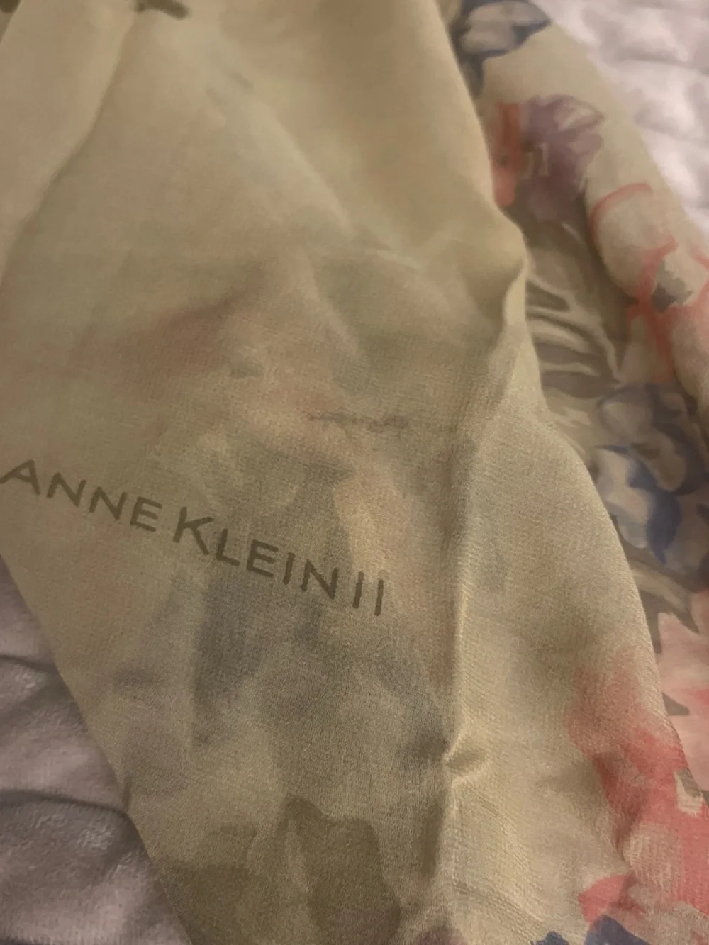 Anne Klein Floral Silk Dress in Tan and Coral Accents